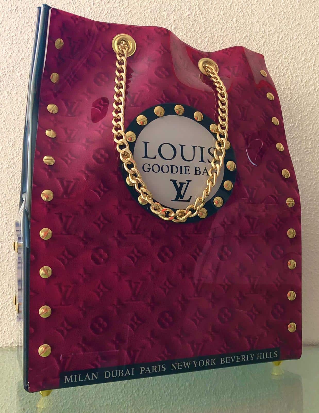 Louis Vuitton magenta leather - goodie bag - klein 01